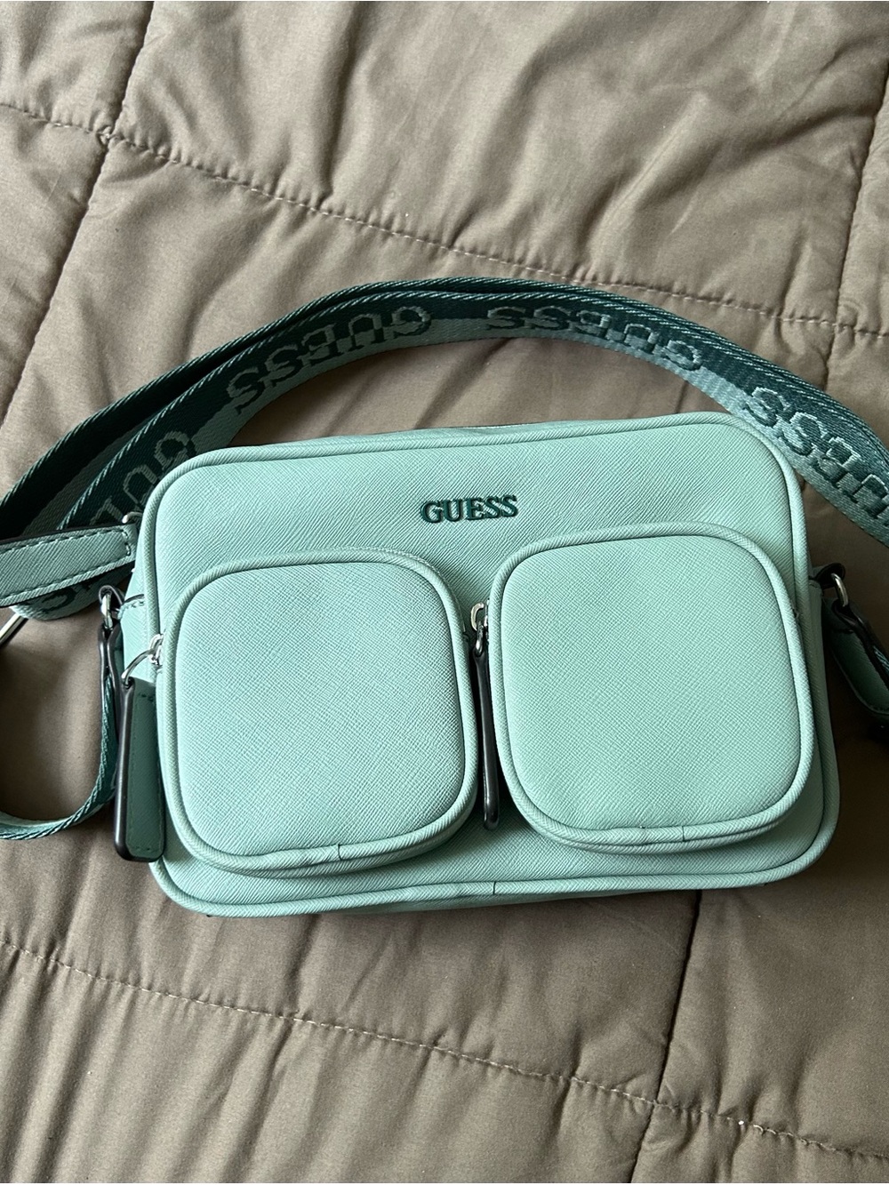 GUESS Mint Green Crossbody Bag with Dual Front Pockets